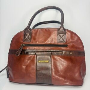 Stone & Co Vintage Domed Satchel Two-Tone Brown Faux Leather